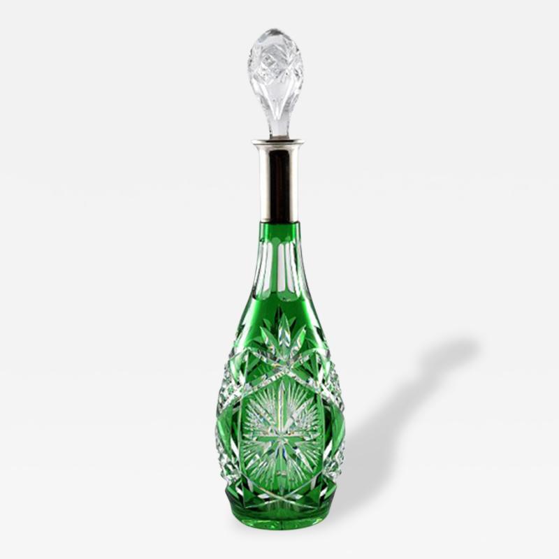 Crystal Decanter Emerald to Clear Brilliant Cut Sterling Neck