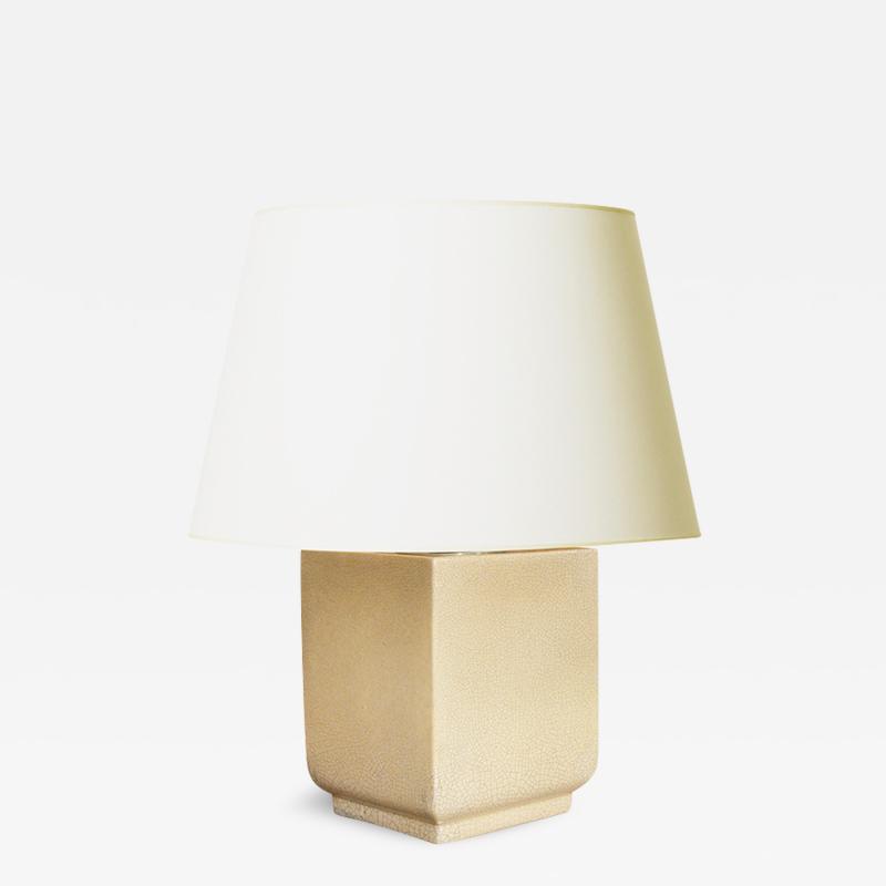 Cubic Late Art Deco Table Lamp in Craquel Ivory Glaze