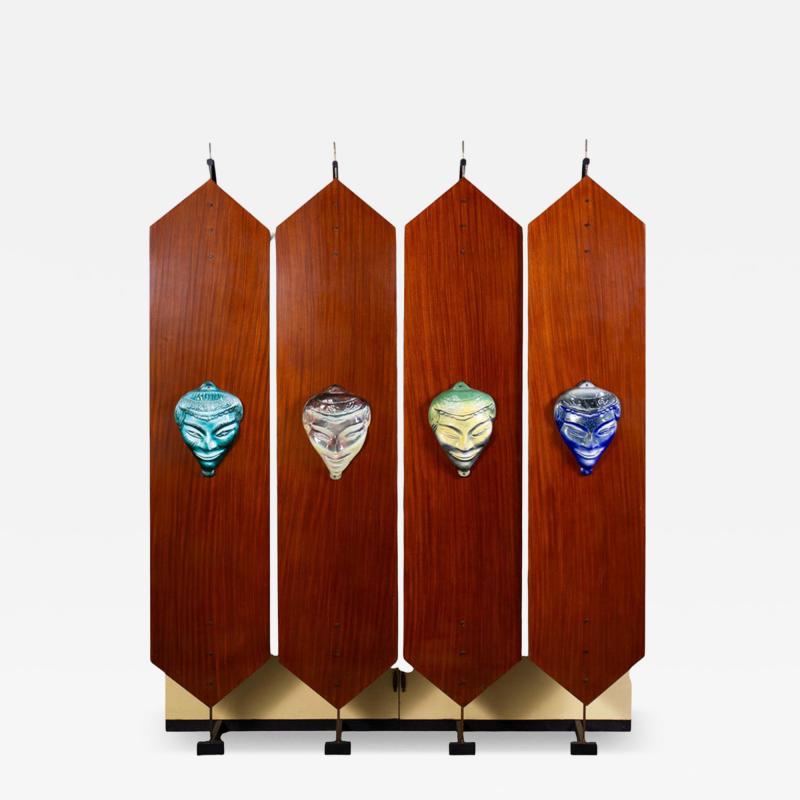 Curious Mid Century Wardrobe with Ceramic Masks Italy 1950