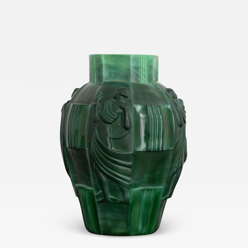 Curt Schlevogt Curt Schlevogt for Ingrid Art Deco Jade Glass Vase