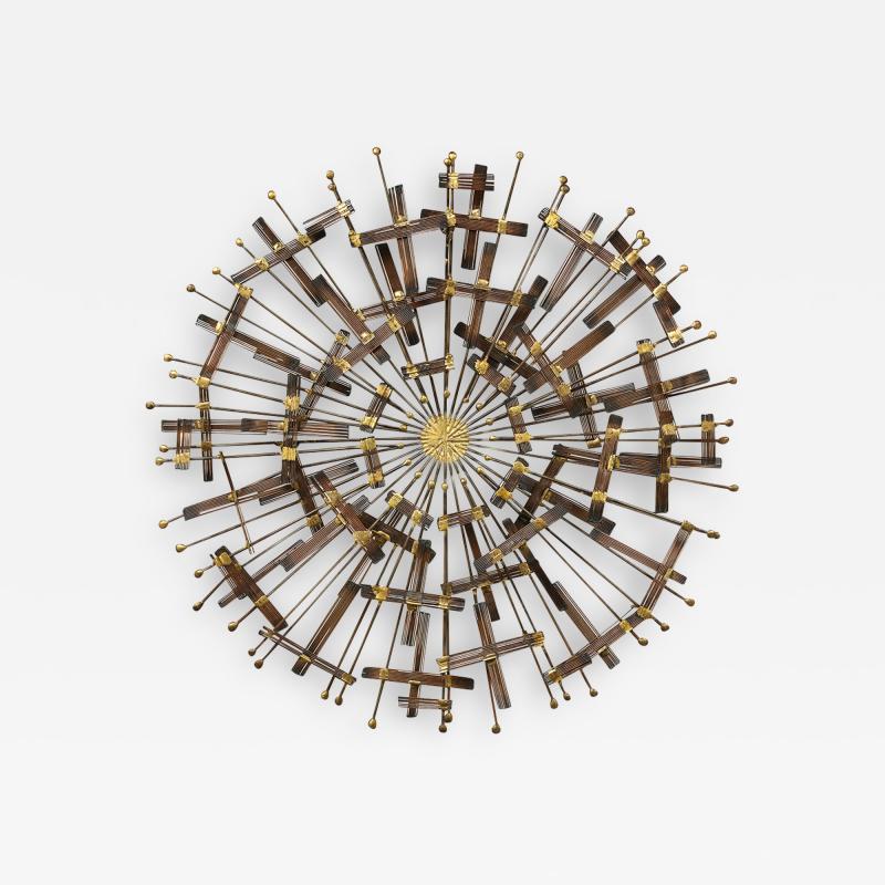 Curtis Jer A Mid Century circular brass and metal wall sculpture in the manner of C Jere