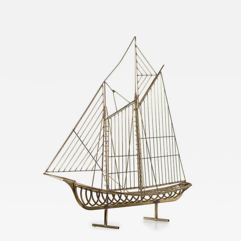 Curtis Jer American Mid Century Brass Model Of Ship By Curtis Jere