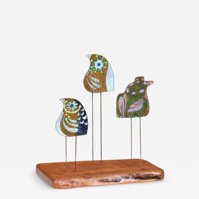Curtis Jer California Modern Enameled Bird Family Sculpture by Curtis Jere