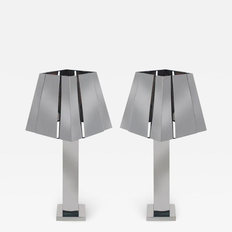 Curtis Jer Large Matching Pair of Mid Century Modern Table Lamps by Curtis Jere in Chrome