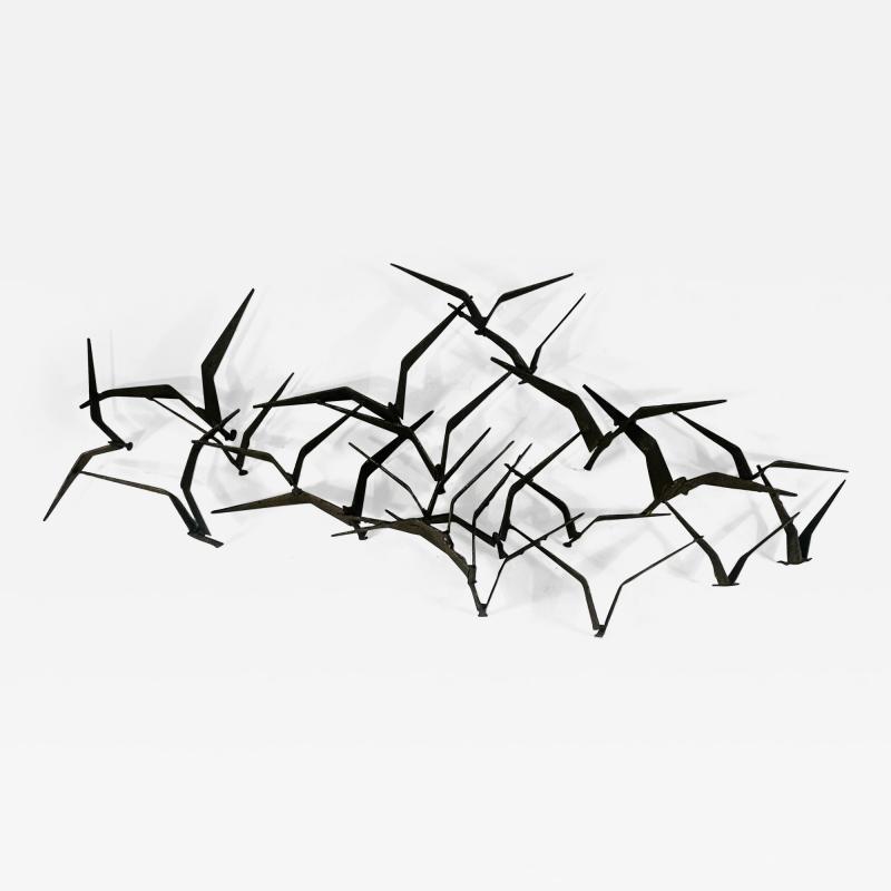 Curtis Jer MODERN ABSTRACT METAL FLOCK OF BIRDS WALL SCULPTURE