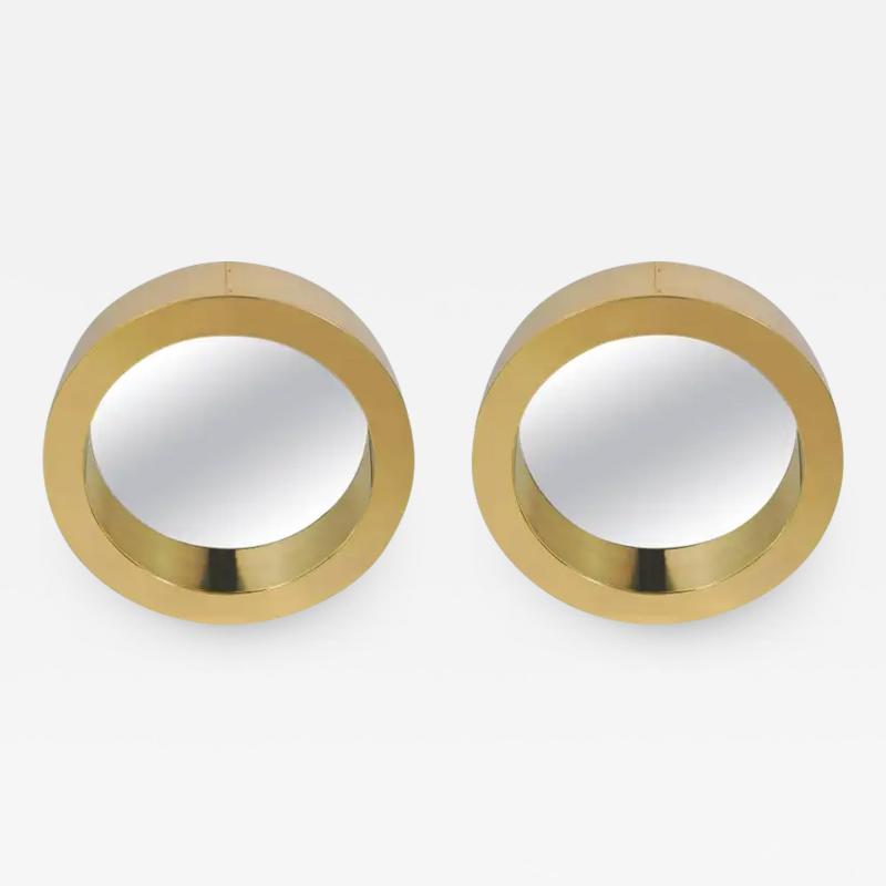 Curtis Jer Pair of Mid Century Modern Large Round Porthole Wall Mirror in Brass by C Jere
