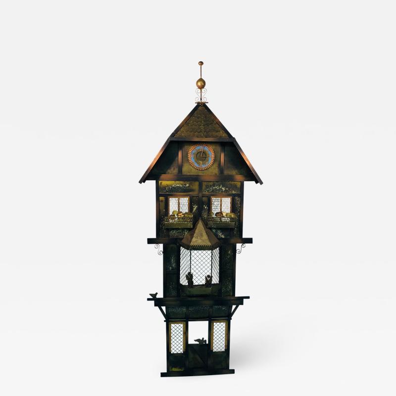 Curtis Jer Rare Curtis Jere Wall Sculpture Birds in Front of a Clock Tower