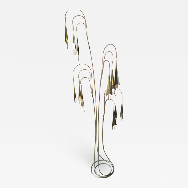 Curtis Jer Wonderful C Jere Brass Trumpet Vine Tall Floor Sculpture Kinetic Mid century