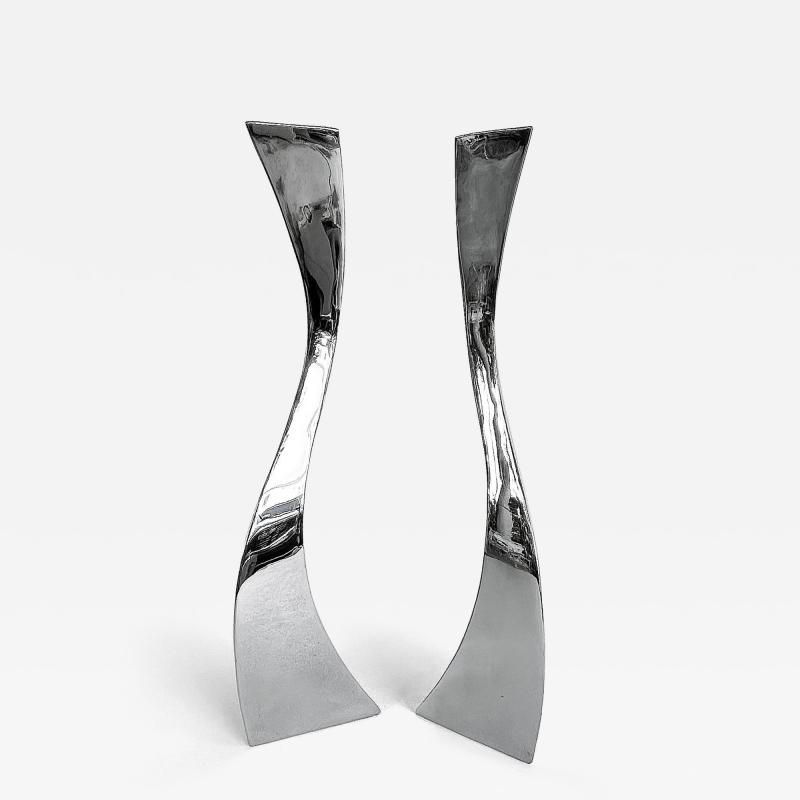 Curtis Norton Sculptural Hand made Stainless Steel Freeform Candlesticks by Curtis Norton