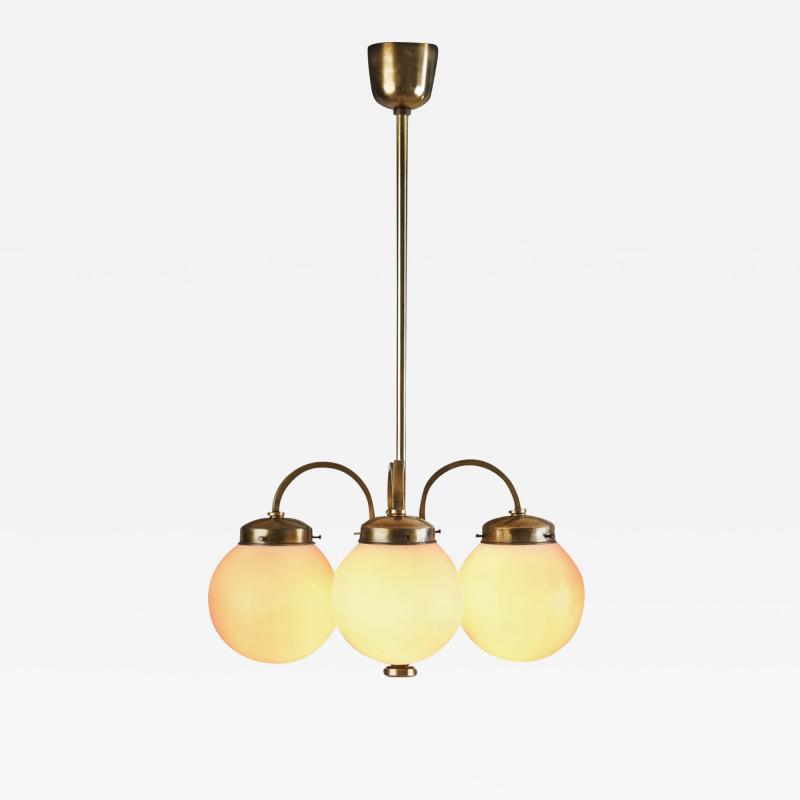 Curved Ceiling Lamp with Four Opal Glass Shades Europe 1940s