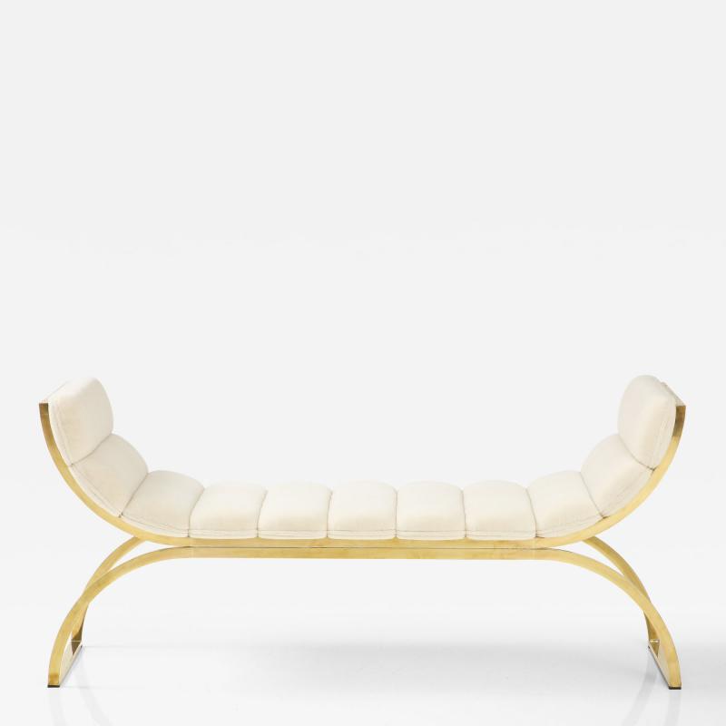 Curved Polished Brash U Shaped Bench with Ivory Boucle Italy 2023