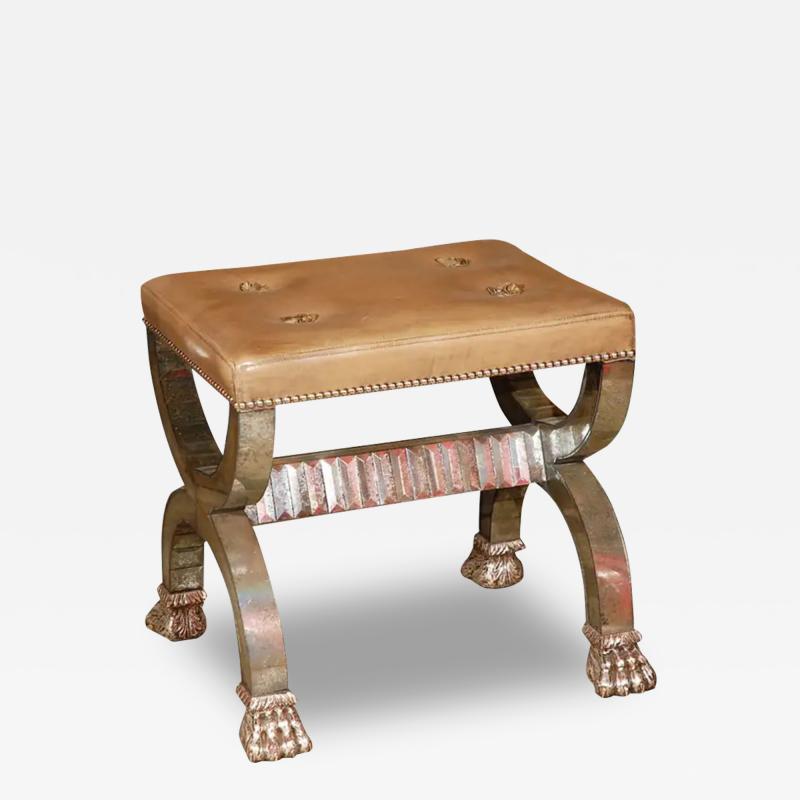 Cushioned Bench with Mirrored Glass Lion Paw Feet