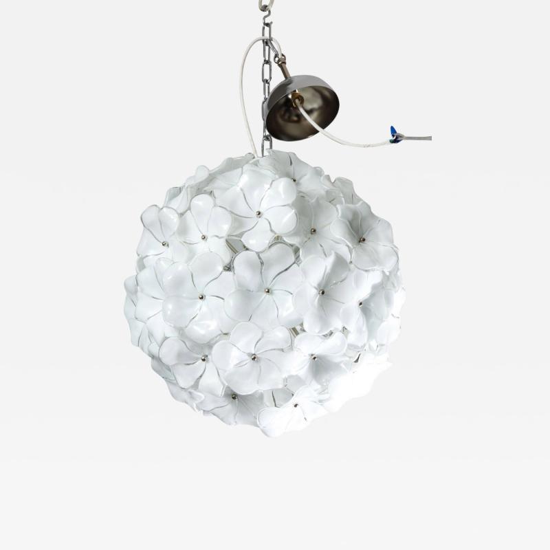 Custom 18 Round White Murano Lotus Flower Glass Chandelier