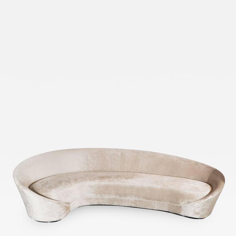 Custom 1940s Sweeping Arm Wraparound Curved Sofa in Smoked Champagne Velvet