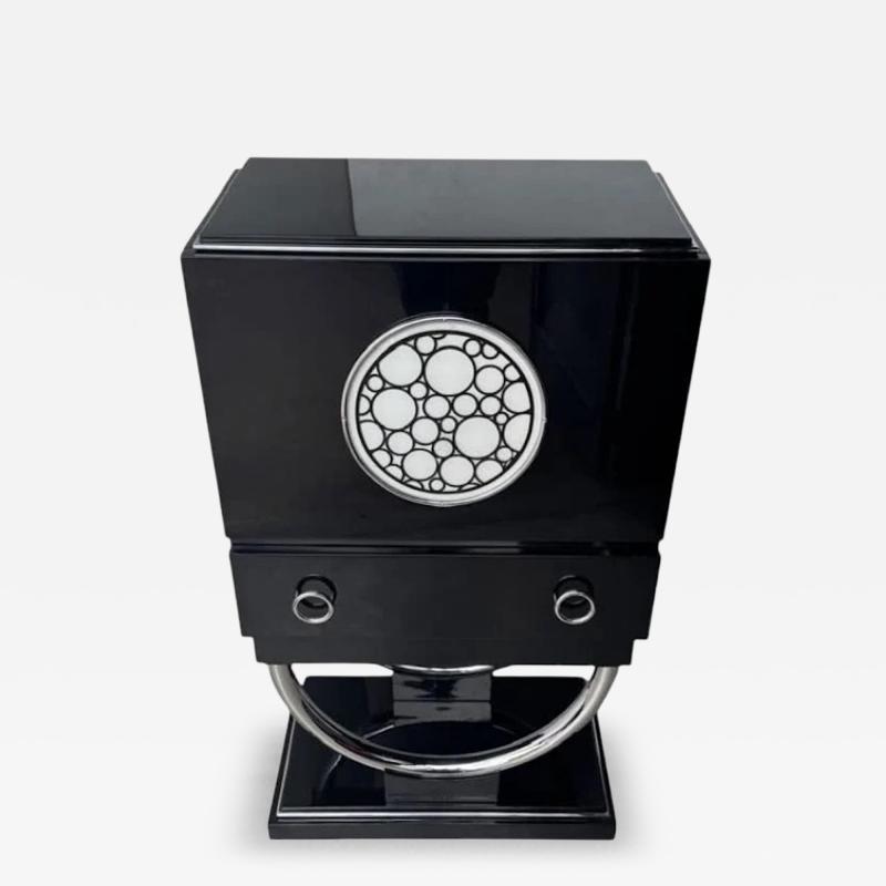 Custom Adapted Vintage Art Deco Black Lacquer Bar