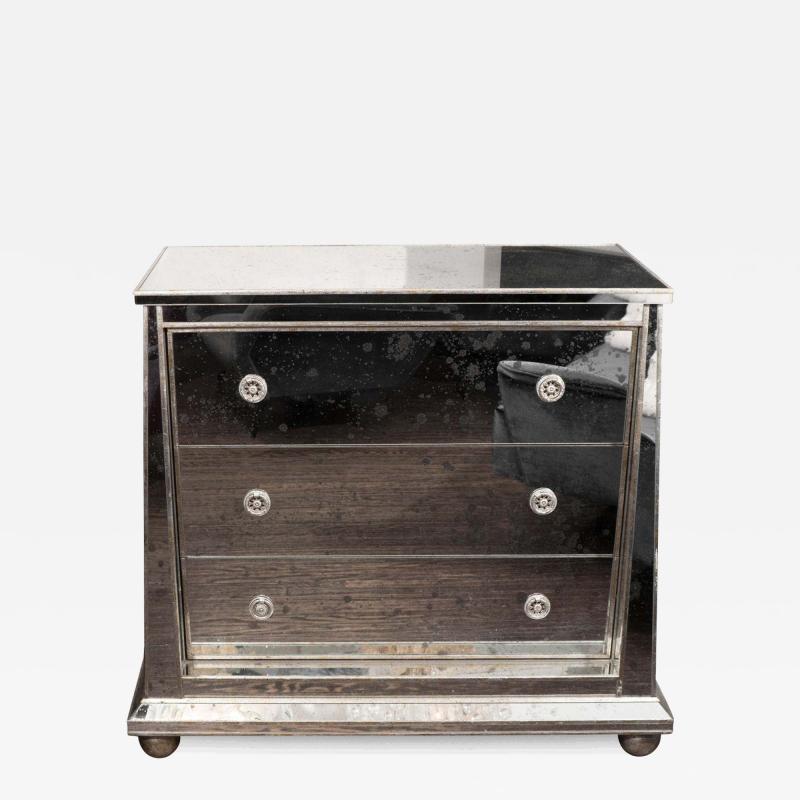 Custom Ball Foot Mirrored Commode with Silver Leaf Trim