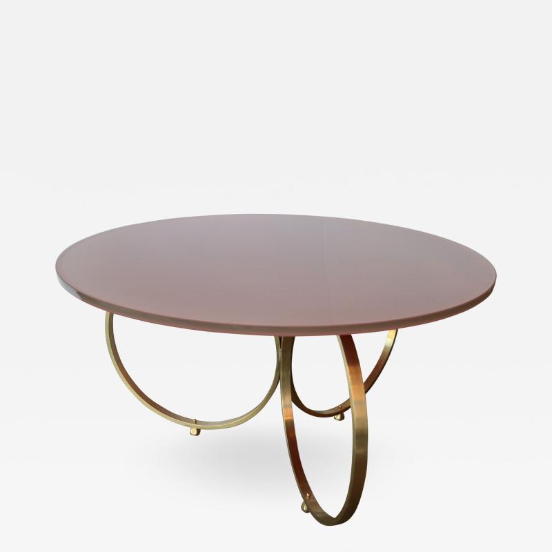 Custom Brass Coffee Table with Reverse Painted Glass Top