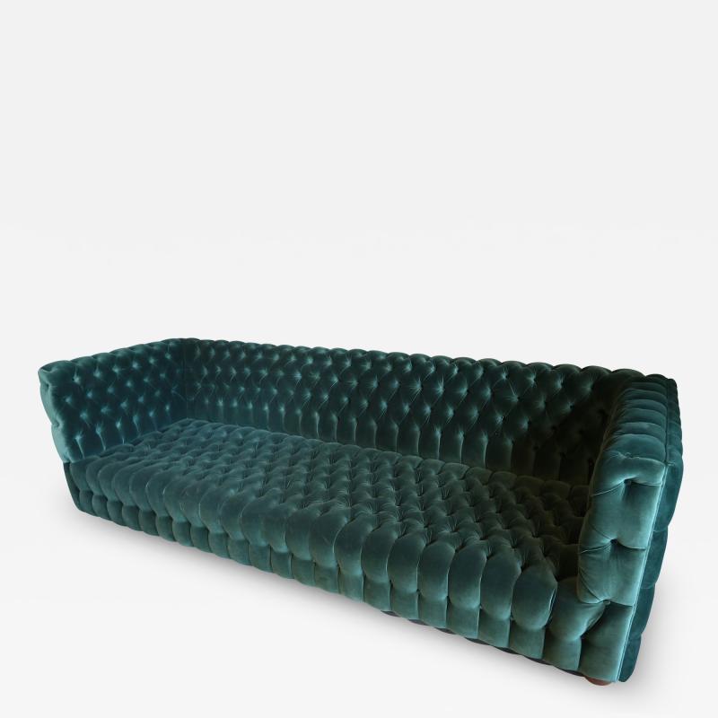 Custom Capitone Carmen Tufted Green Velvet Sofa