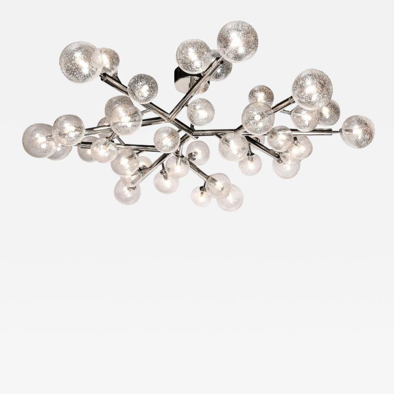 Custom Exclusive Polished Nickel Murano Glass Molecular Snowflake Chandelier