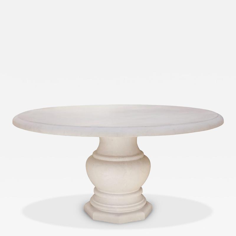 Custom French Limestone Round Dining Center Table with Baluster Base