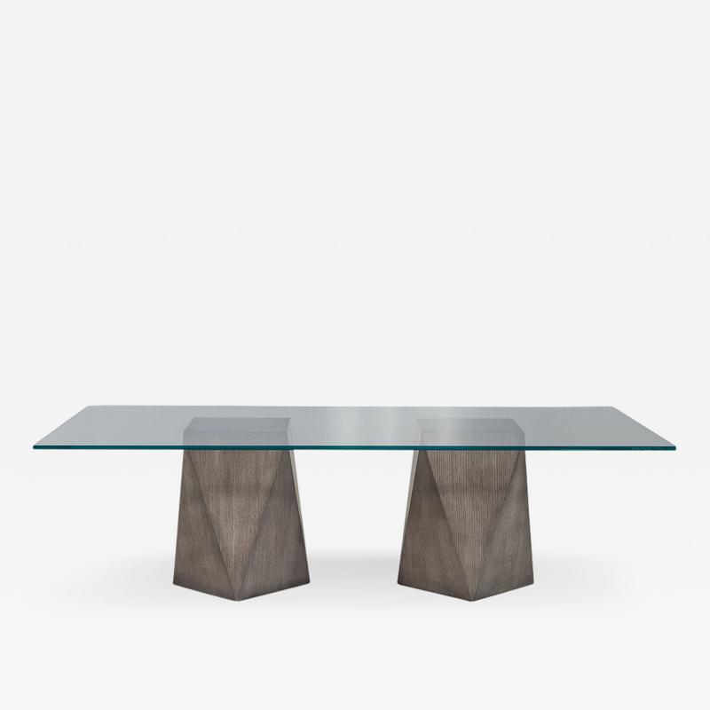 Custom Glass Top with Geometric Pedestal Dining Table