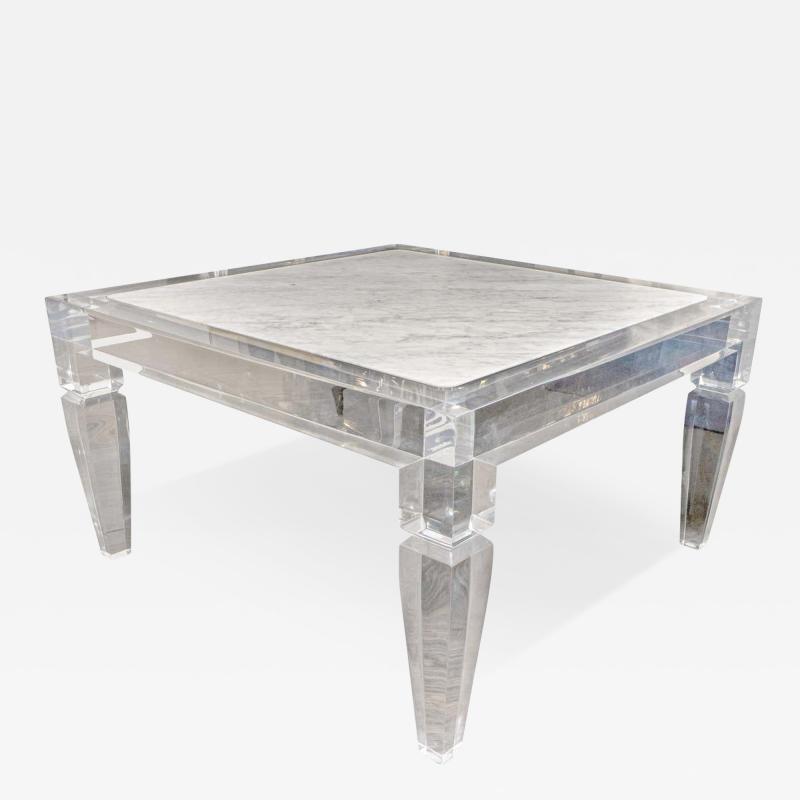 Custom Lucite Table with Carrara Marble Inset Top