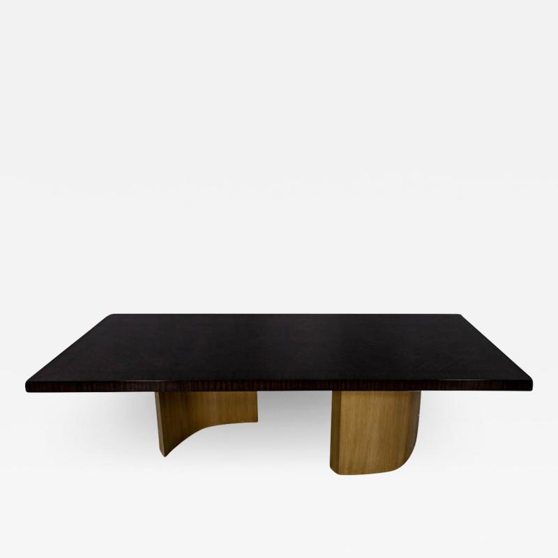 Custom Macassar Dining Table with Brass Bases