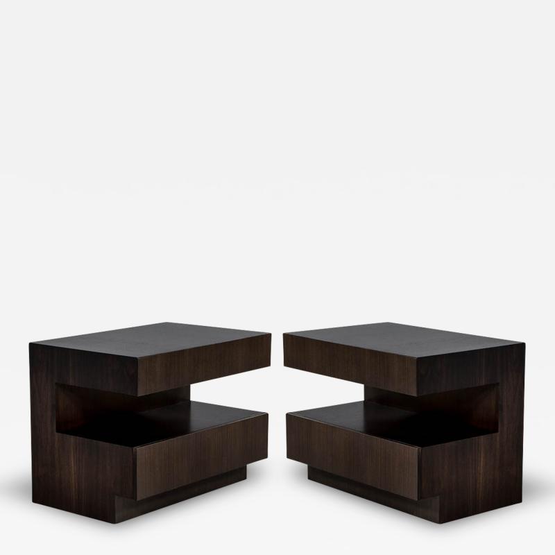 Custom Modern Walnut Two Tier Nightstands End Tables