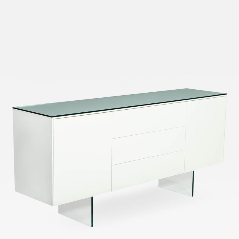 Custom Modern White Lacquered Sideboard Buffet with Glass Features
