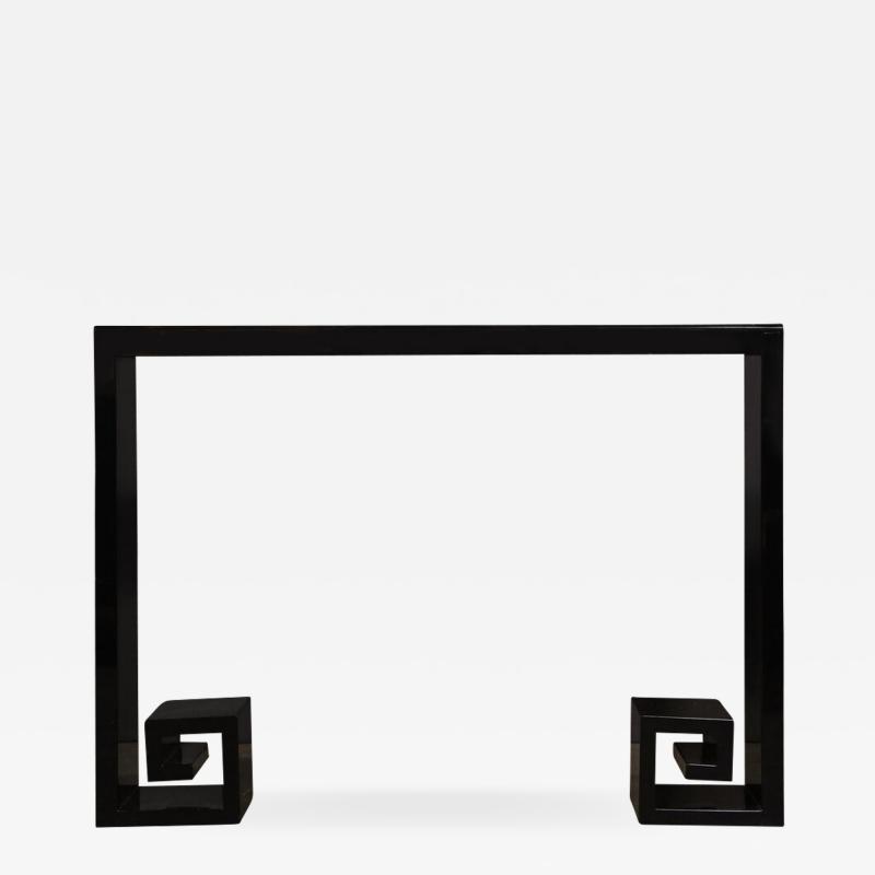 Custom Modernist Black Lacquer Console with Greek Key Detailing