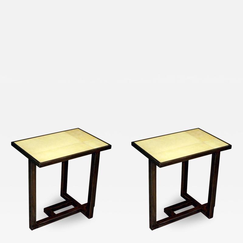 Custom Pair of French Parchment Covered Side End Tables after Paul Dupr Lafon