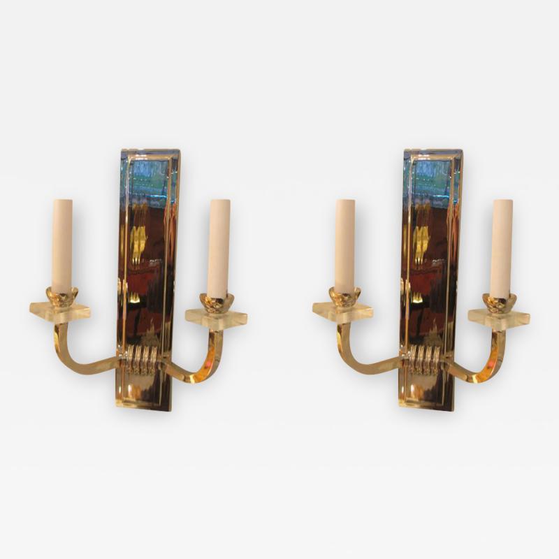 Custom Pair of Nickel Plated Two Arms Sconces