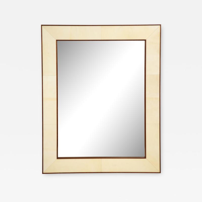 Custom Parchment Mirror With Mahogany Frame