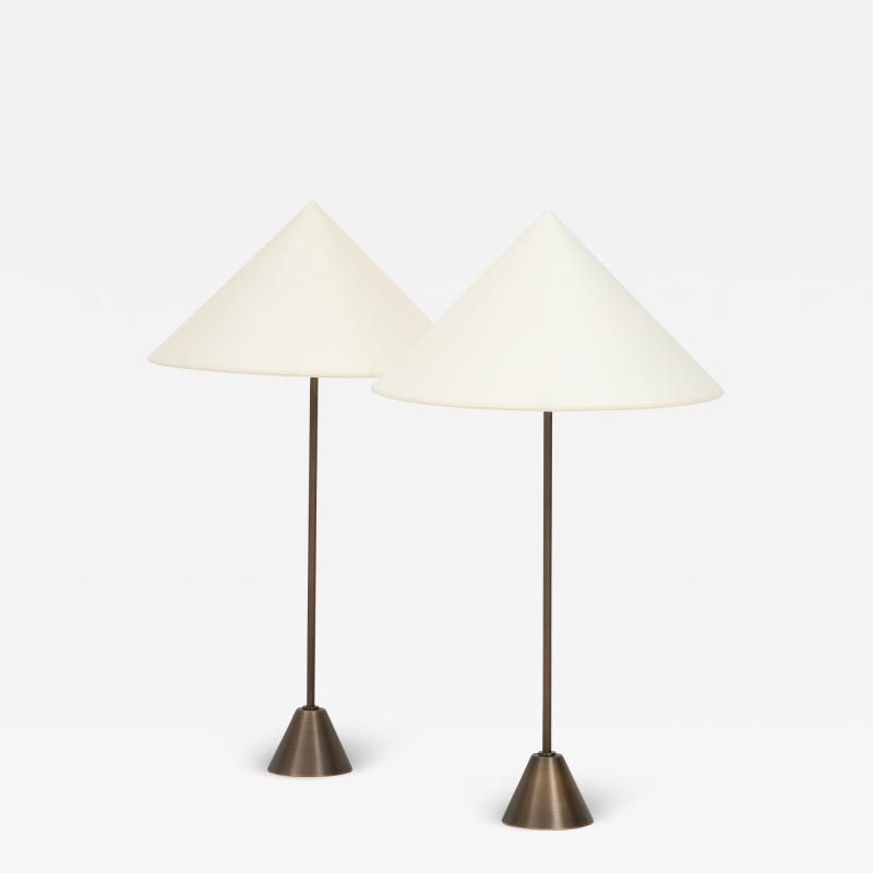 Custom Table Lamps with silk shades and brass stems