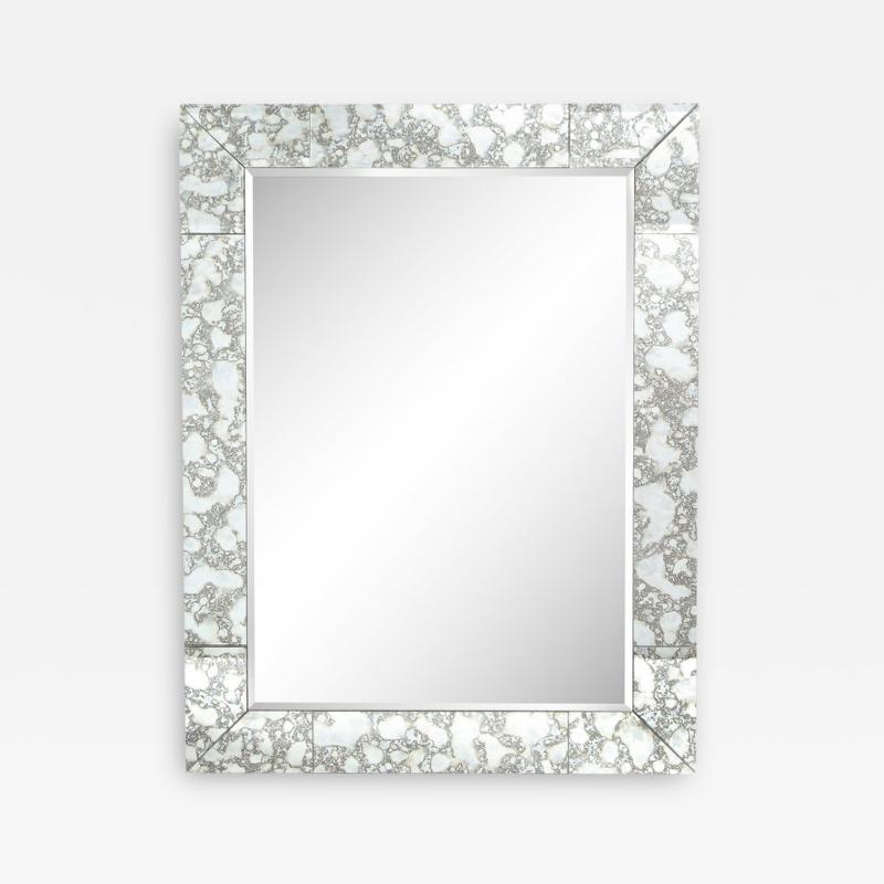 Custom Tessellated Rectilinear Mirror with Beveled Smoked Antique Mirror Edges
