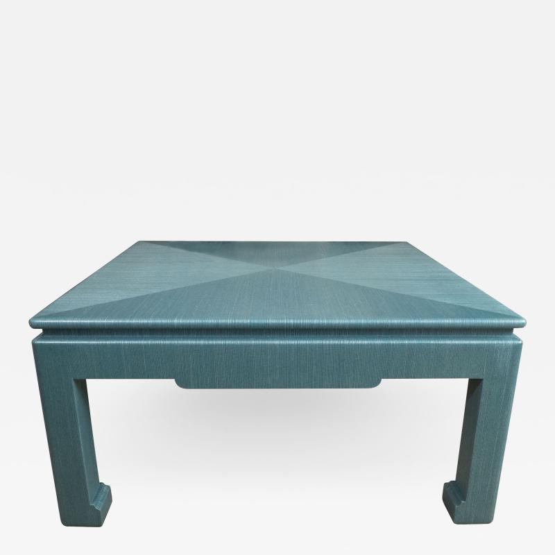 Custom Turquoise Grasscloth Wrapped Cocktail Table