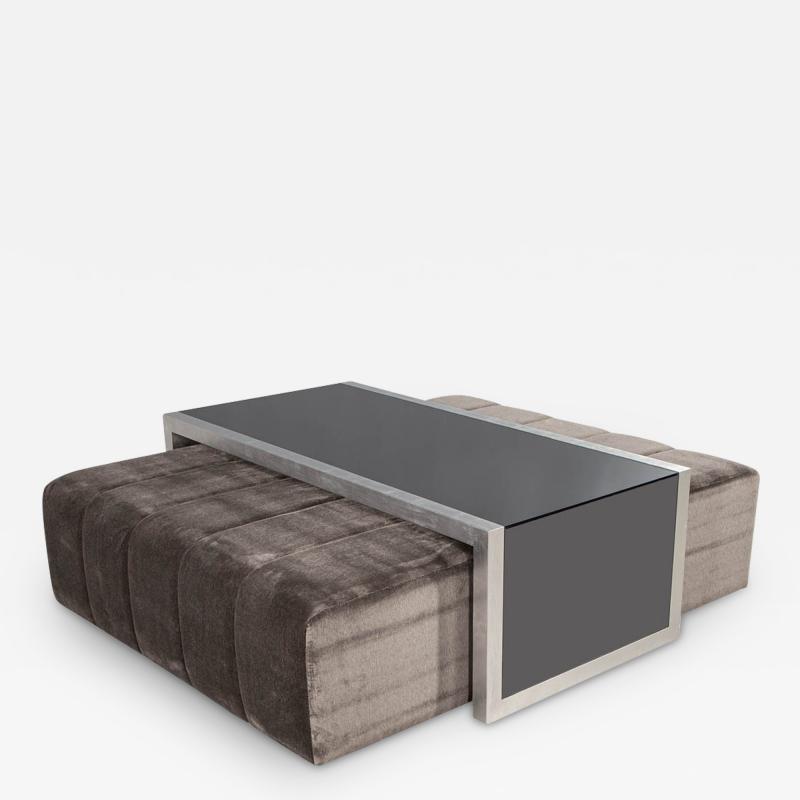 Custom Waterfall Coffee Table with Pullout Ottomans