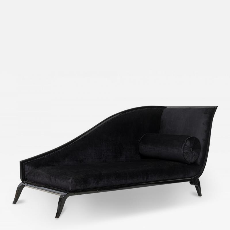 Customizable French Art Deco Lacquered and Upholstered Sleigh Recamier Made to