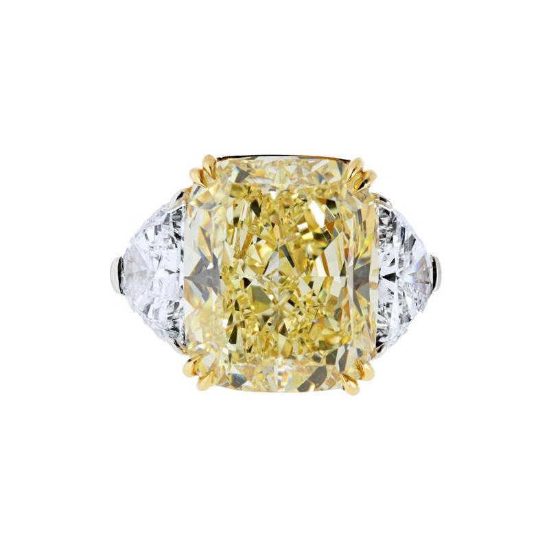 Cut Diamond Fancy Yellow GIA Three Stone Diamond Engagement Ring