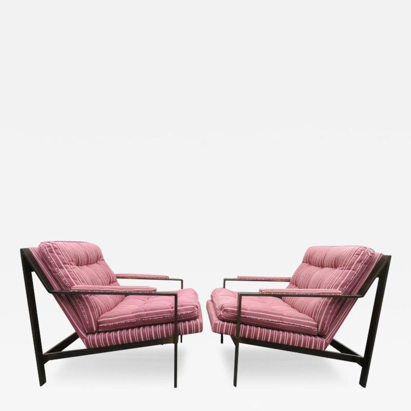 Cy Mann Handsome Pair Milo Baughman Style Brass Lounge Chairs Mid Century Modern