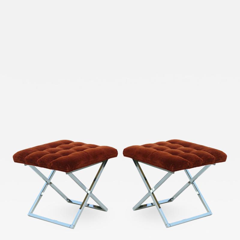 Cy Mann Pair of Ottoman Tufted Footstools Stool Bench Cy Mann