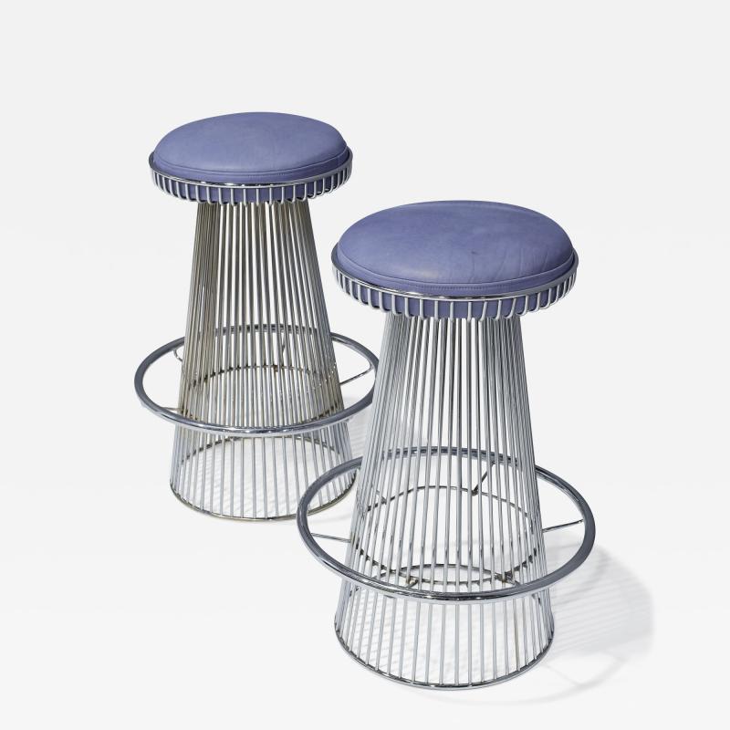 Cy Mann Pair of Sculptural Bar Stools in Nickeled Steel and Leather by Cy Mann Designs