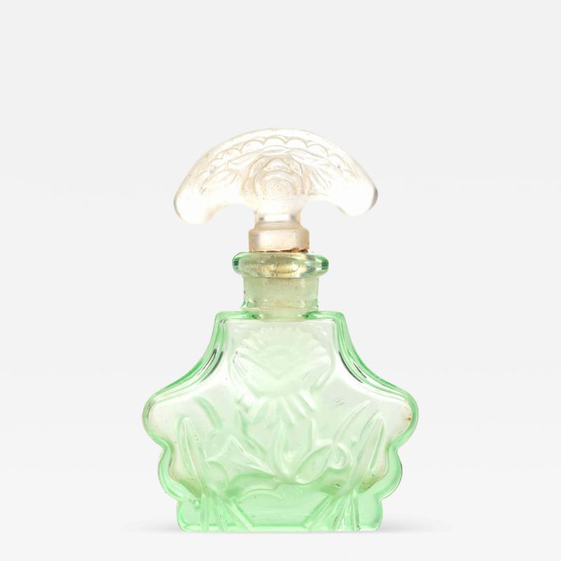 Czech Art Deco Green Tinted Glass Perfume Bottle