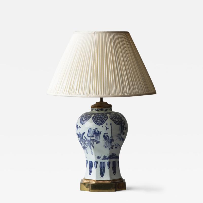 DELFT OCTAGONAL BALUSTER VASE IN THE CHINOISERIE TASTE CONVERTED TO A LAMP