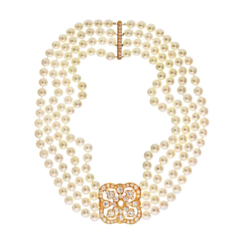 DIAMOND AND PEARL CIRCA 1990 18K YELLOW GOLD NECKLACE