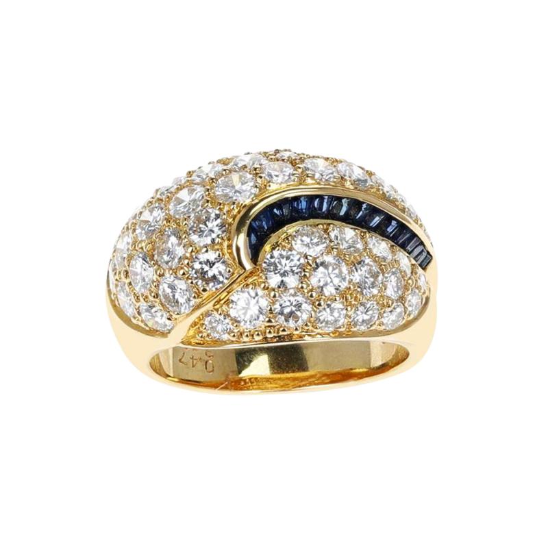 DIAMOND COCKTAIL RING WITH BLUE SAPPHIRE SQUARE CUT SWERVE 18K