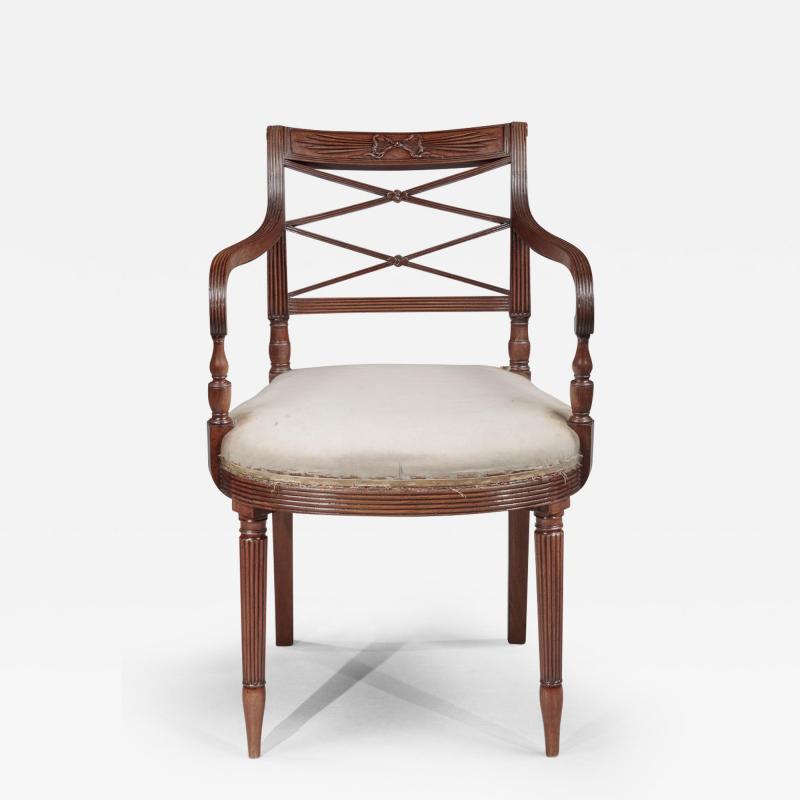 DOUBLE X BACK ARMCHAIR WITH CARVED TOP RAIL