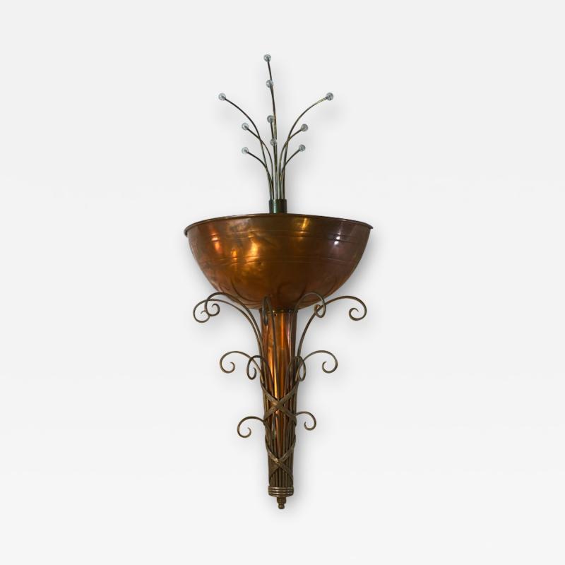 DRAMATIC MONUMENTAL ART DECO COPPER NICKEL AND LUCITE BALL SCONCE