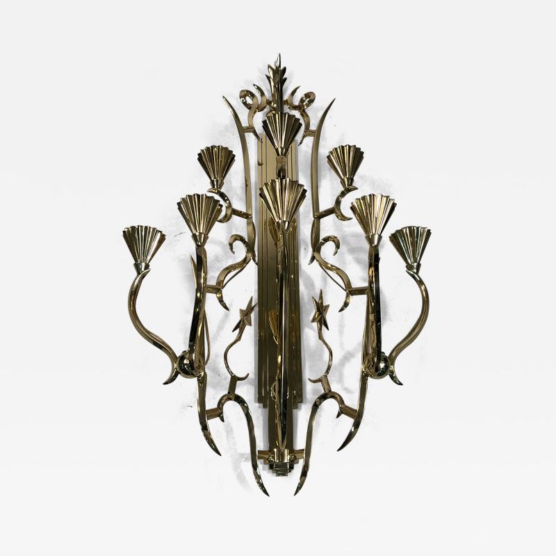 Dagobert Peche INCREDIBLE MONUMENTAL RARE POLISHED EIGHT LIGHT BRASS SCONCE BY DAGOBERT PECHE