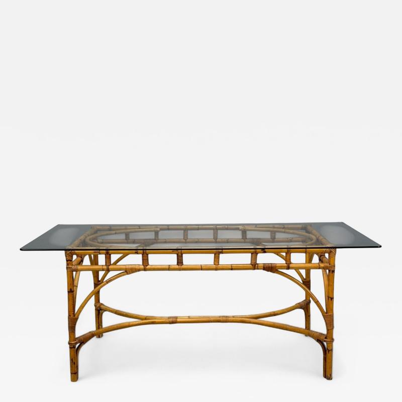 Dal Vera Italian Modern Bamboo Cane Glass Dining Table Italy 1950s